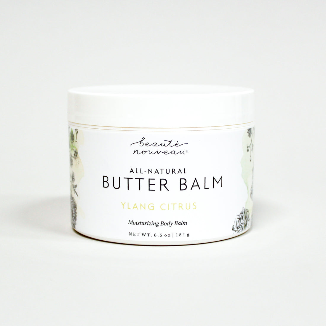 All-natural butter balm with Beauté Nouveau branding on a white background